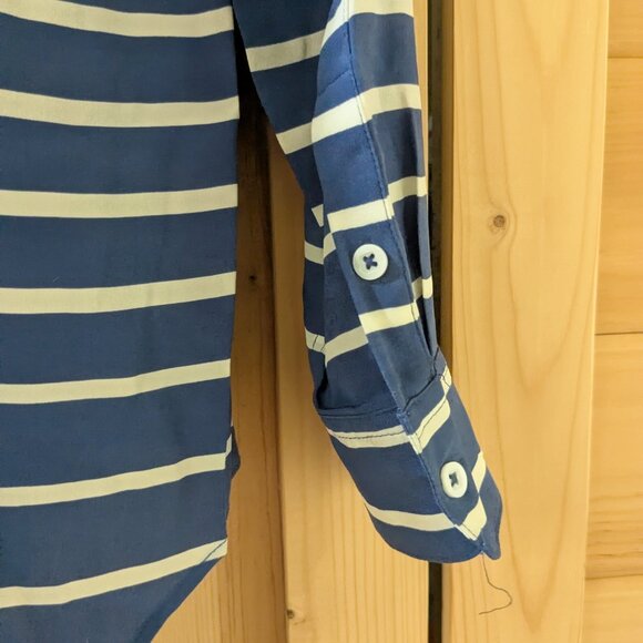 J. McLaughlin Button Up Bianca Blouse 100% Silk Long Sleeve Blue Striped Small - Picture 6 of 7